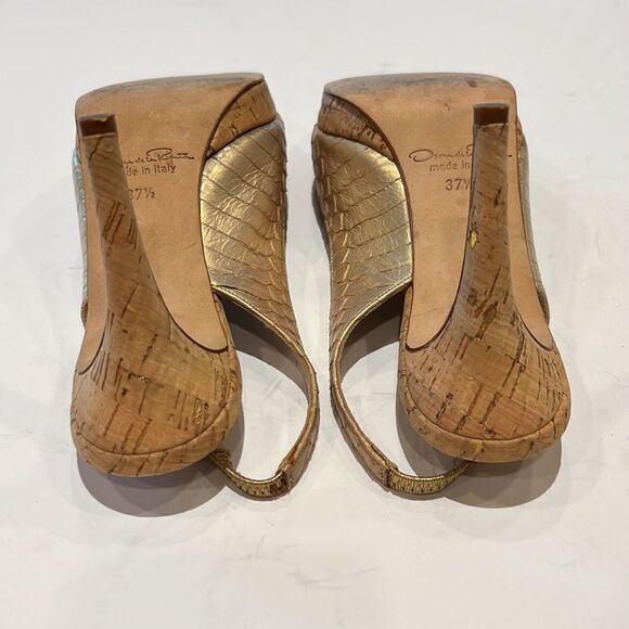 OSCAR DE LA RENTA Women’s Peep Toe Leather Slingback Heels Gold Size 37.5 - Picture 9 of 15